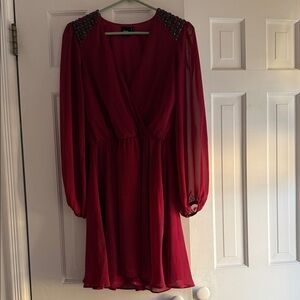 ASOS Burgundy Long Sleeve Dress with Embellished Shoulders